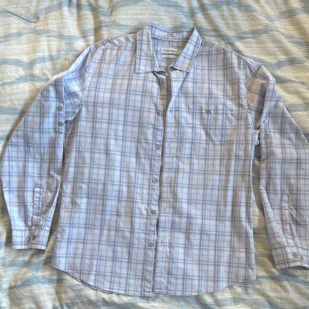 Calvin Klein Blue Plaid Casual Shirt
